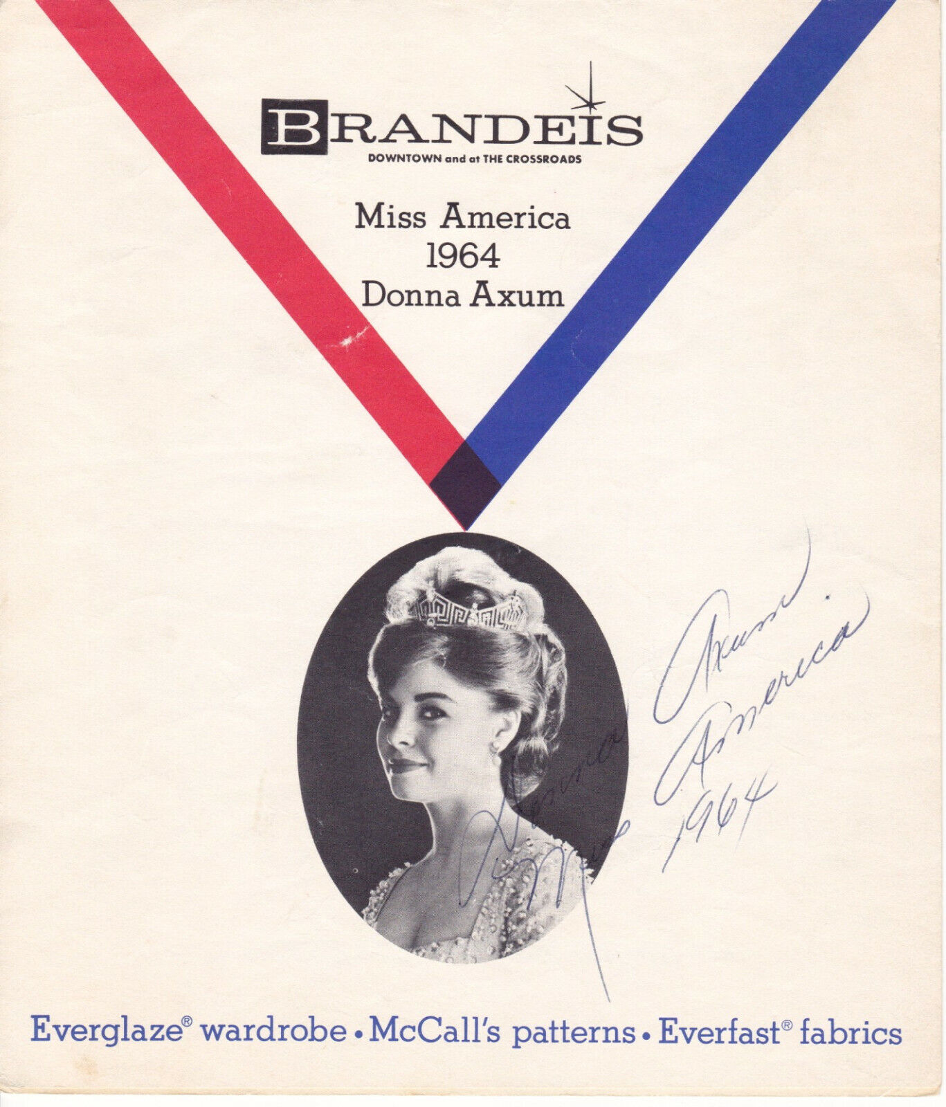 DONNA AXUM hand-signed MISS AMERICA 1964 VINTAGE PROMO w/ uacc rd coa DECEASED