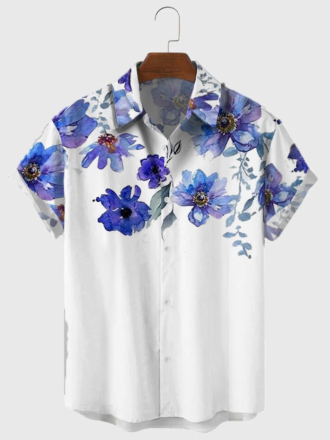 Men's Striped Color Contrast Print Short Sleeve Shirt 82d0