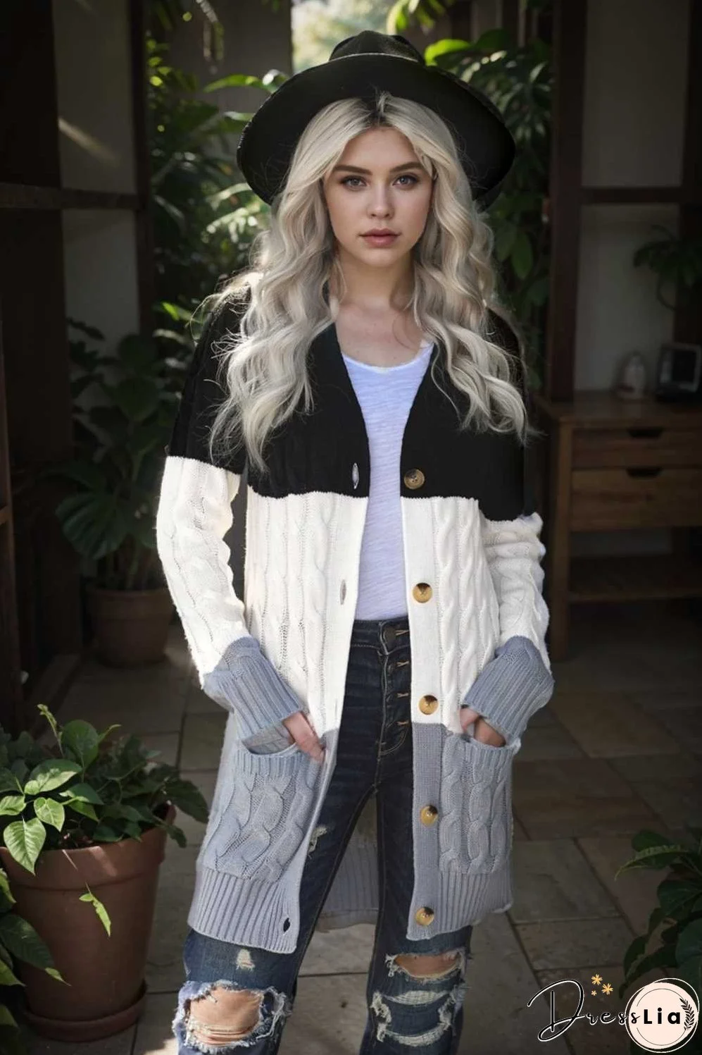 cozy cable knit button front long sleeve cardigan