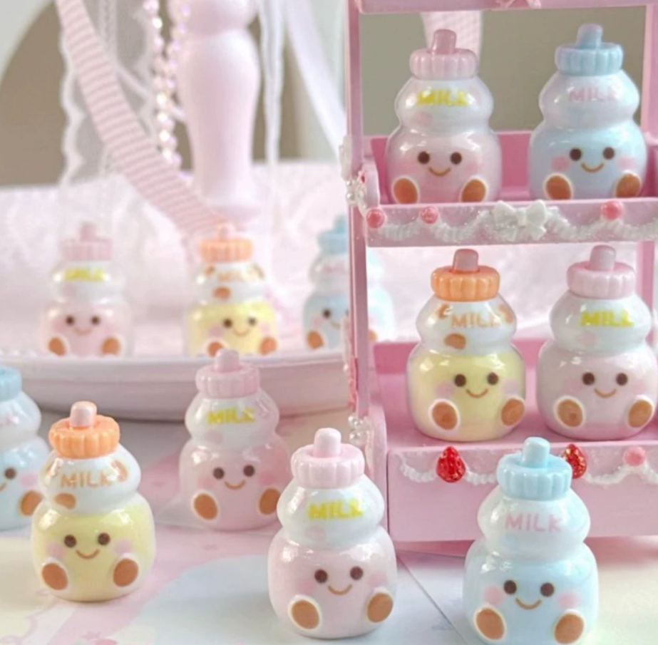 Mini Smiling Milk Bottle Resin Charm
