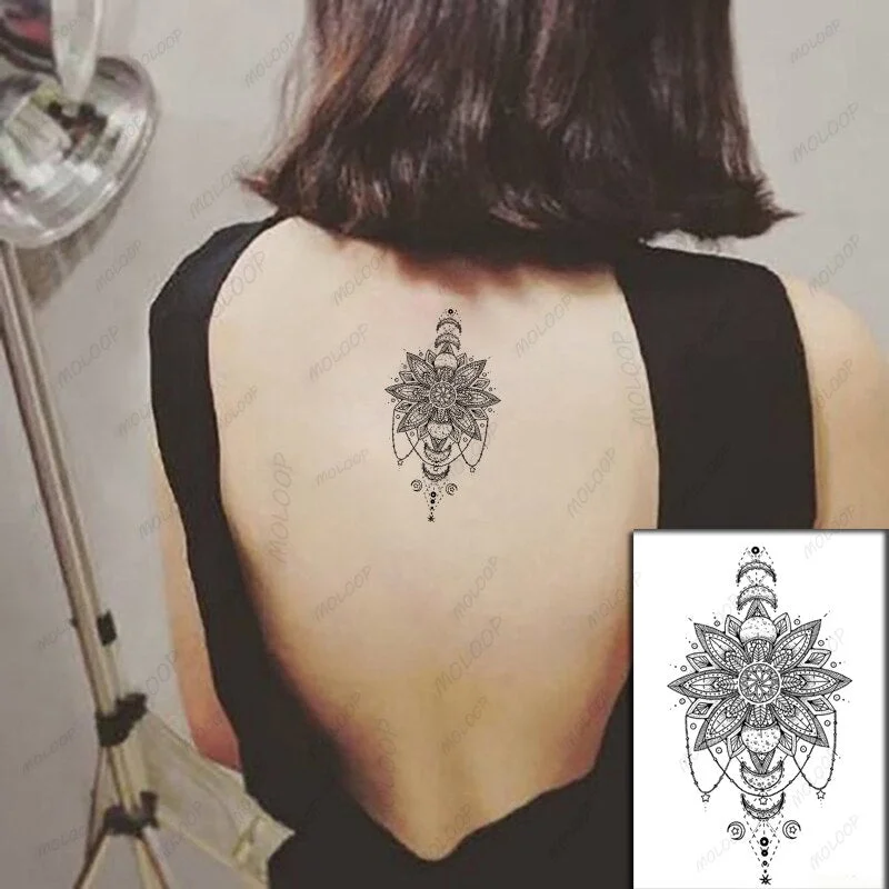 Flower Moon Waterproof Temporary Tattoo Sticker Black Datura Lunar Necklace Body Art Fake Tattoo Flash Tattoo Wrist Ankle Female