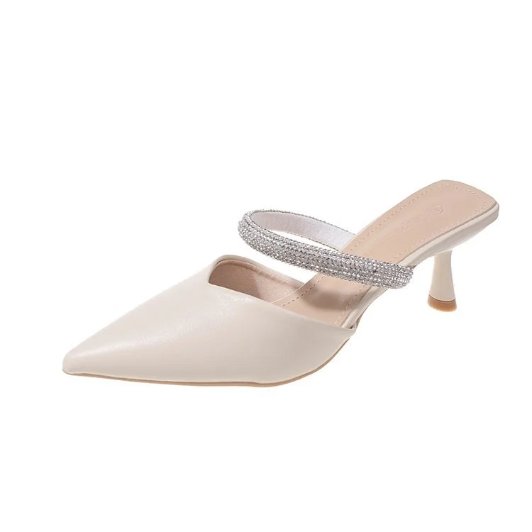 Wongn Wongn Summer New Fashion Pointed Head Half Drag Diamond A Word With High Heel Slippers Thin Heel Women's Shoes