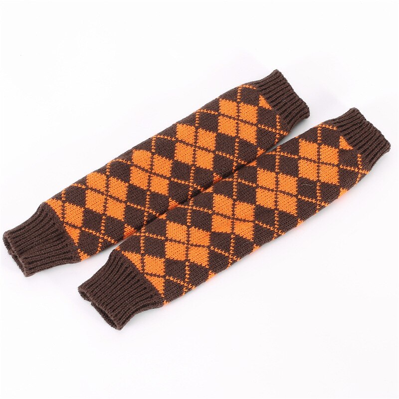 Ladies Autumn / Winter Knitted Warm Half Finger Gloves Wool Mixed Color Rhombic Fingerless Gloves 110