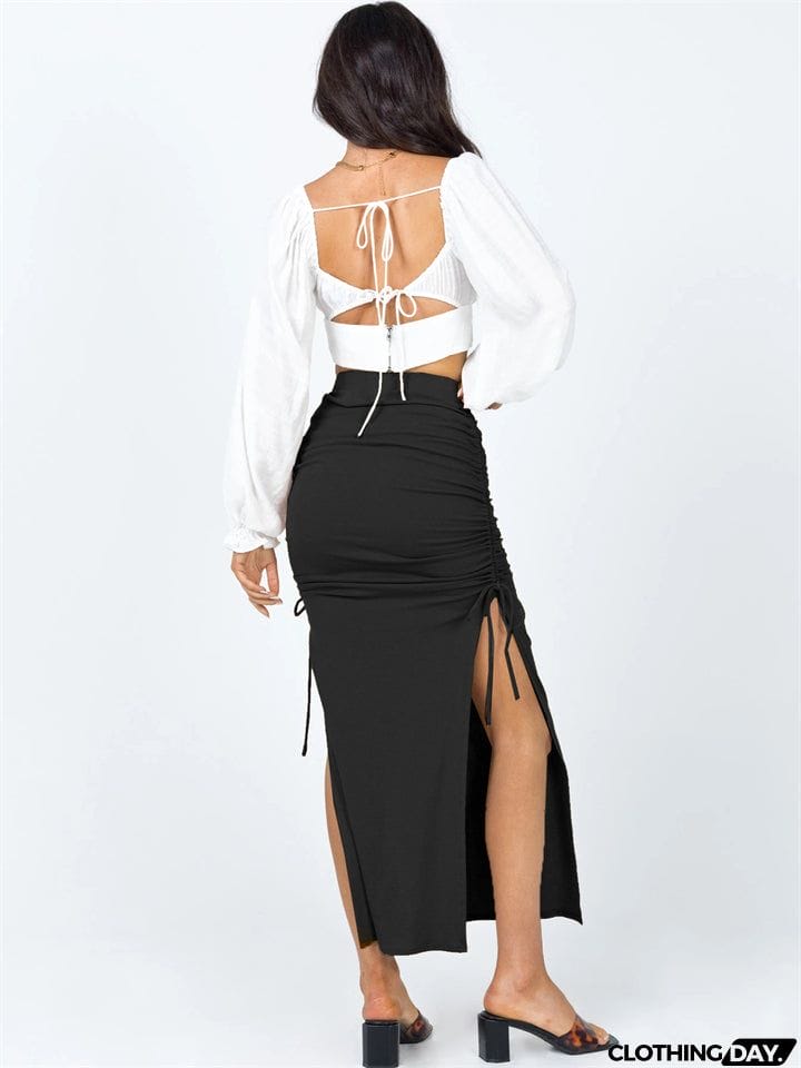 Women's Sexy Elegant Style Lace-up Design Slit Hem Knitted Slim Skirts