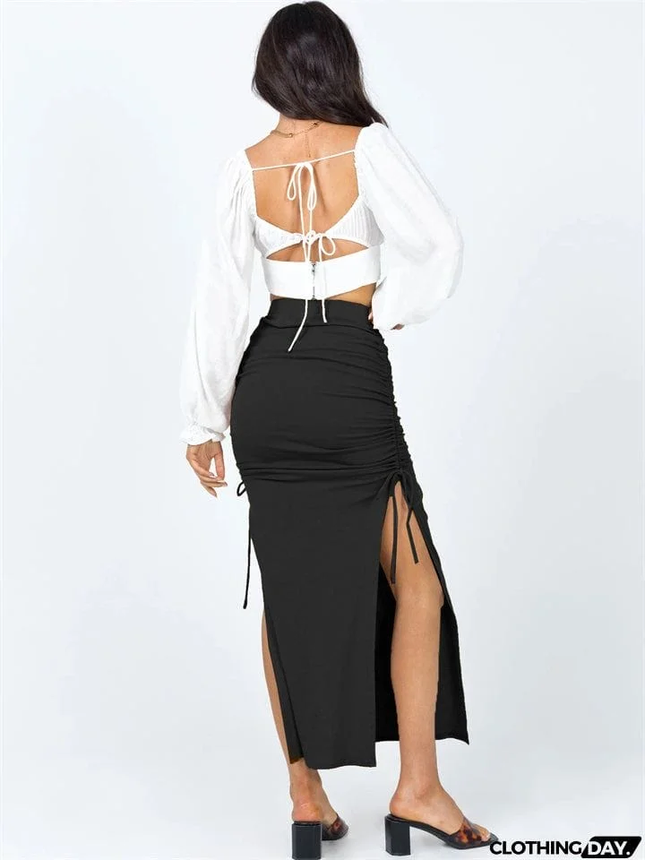 Women's Sexy Elegant Style Lace-up Design Slit Hem Knitted Slim Skirts