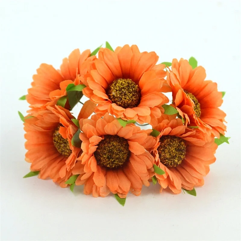 6pcs Cheap Daisy Artificial Flower Silk Sunflower Bouquet For Wedding Decoration Scrapbooking DIY Wreaths Craft Fake Flowers