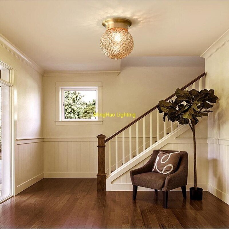 Post-Modern Ceiling Lamps Simple All-Copper American Round Glass Entrance Stair Porch Corridor Balcony Lighting Fixture
