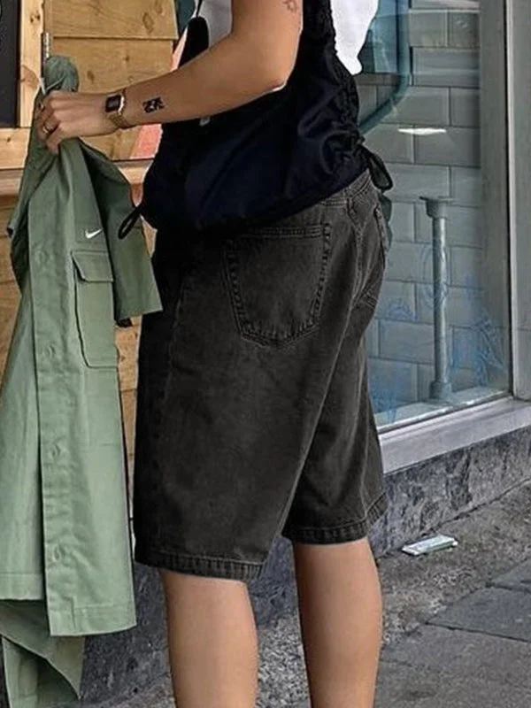 Brownm straight-leg denim shorts