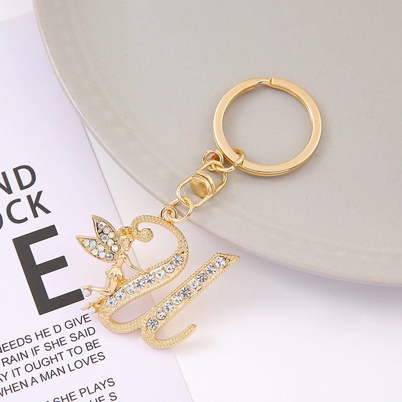 Minimalist Letter Zinc Alloy Diamond Unisex Bag Pendant Keychain