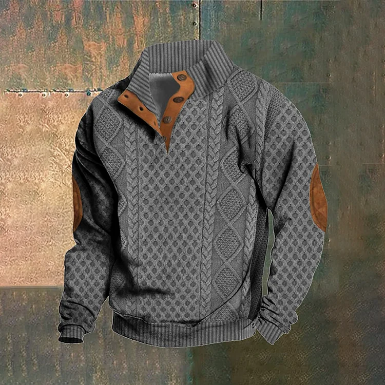 VChics Vintage Flag Pattern Stand Collar Sweatshirt