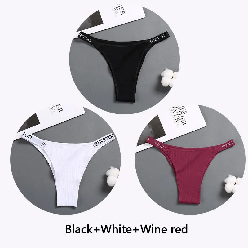FINETOO 3Pcs/set Women Thongs Fashion Letter Cotton Panties M-XL Female Underpants Ladies Sexy Underwear Women Bikini Panty New