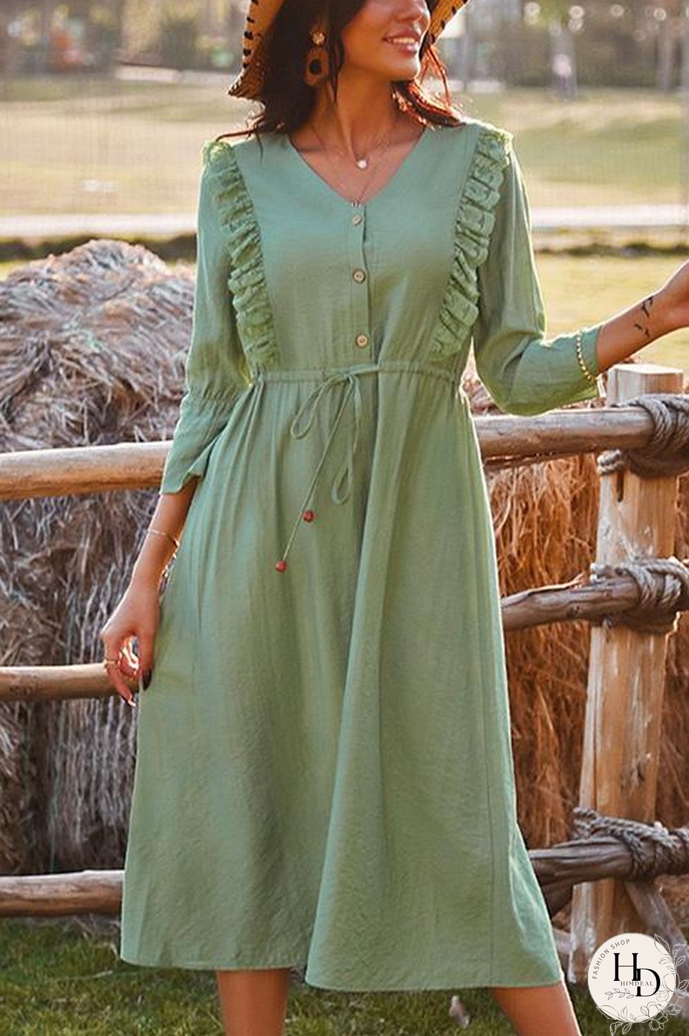 Bohemia Drawstring Waist Ruffle Holiday Dress