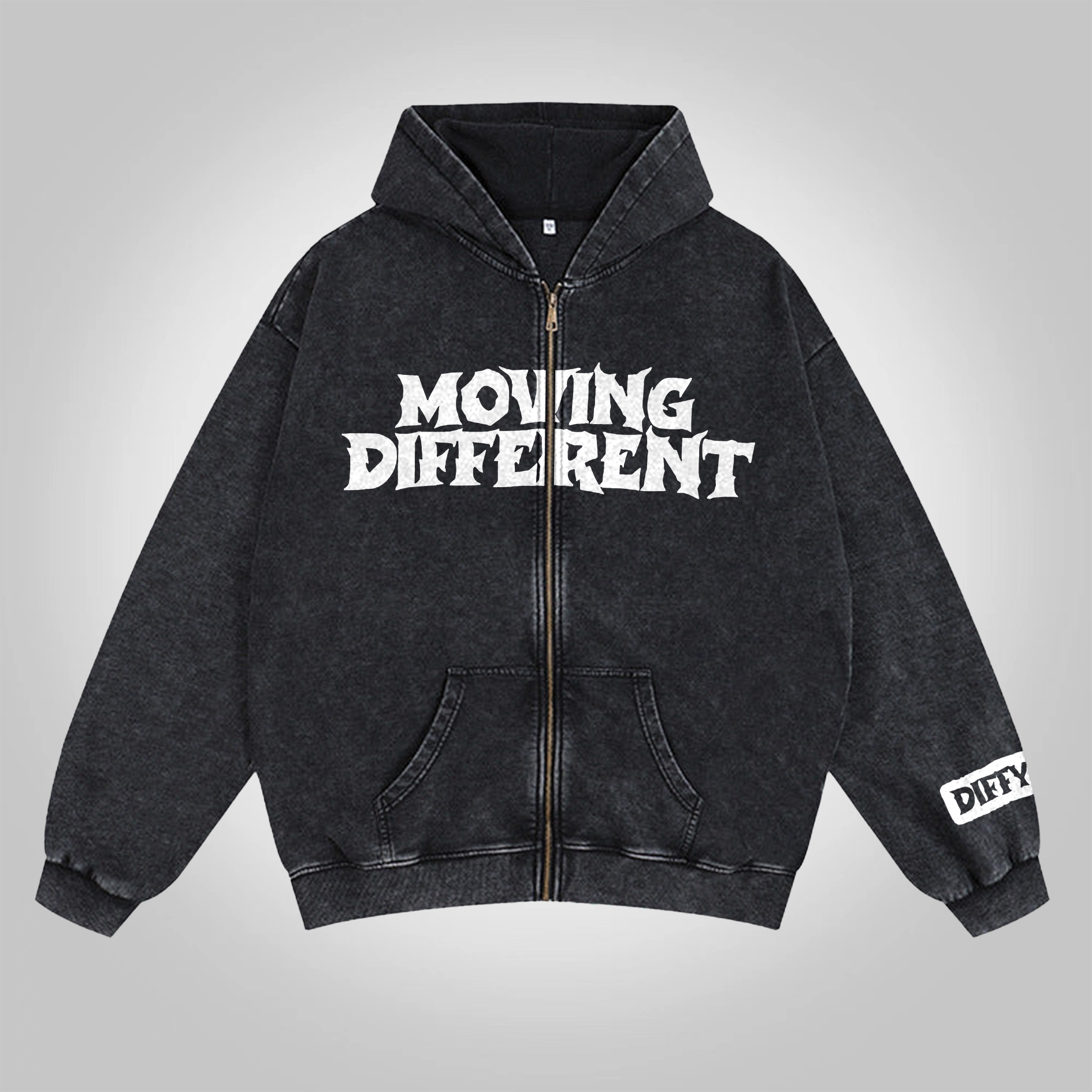 Sopula Moving Different Cross Graphic Washed Cotton Zip-Up Hoodie - SOPULA