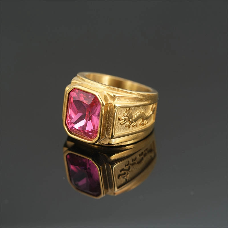 Minimalist Shiny Dragon Titanium Steel Inlay Gem Unisex Rings