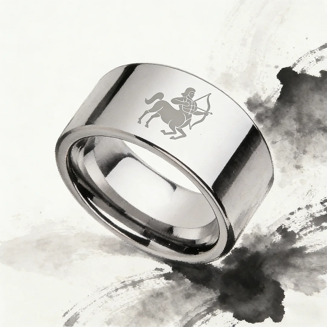 4MM 6MM 8MM 10MM Width Silver Flat Tungsten Wedding Bands Zodiac Sagittarius Laser Couple Tungsten Carbide Rings