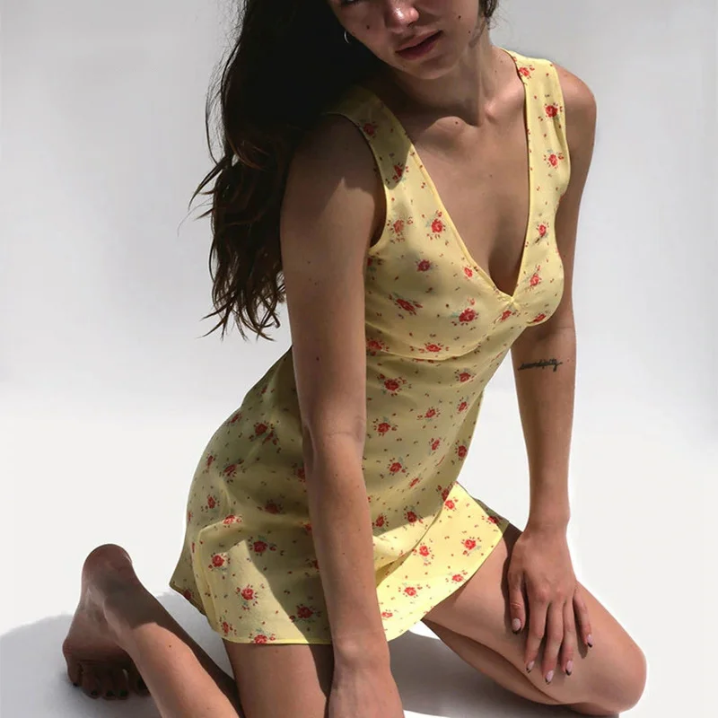 French Style Chic Elegant Floral Print Mini Dress