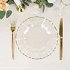 10 Pack | 6" Clear Hard Plastic Dessert Plates with Gold Ruffled Rim, Heavy Duty Disposable Salad Appetizer Dinnerware