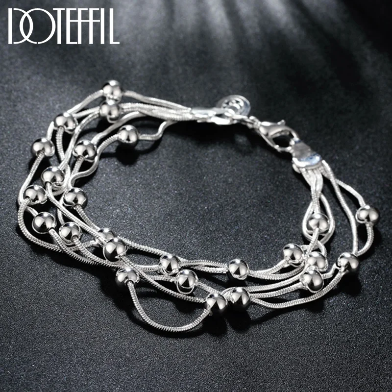 DOTEFFIL 925 Sterling Silver Snake Chain Smooth Beads Bracelet For Woman Jewelry