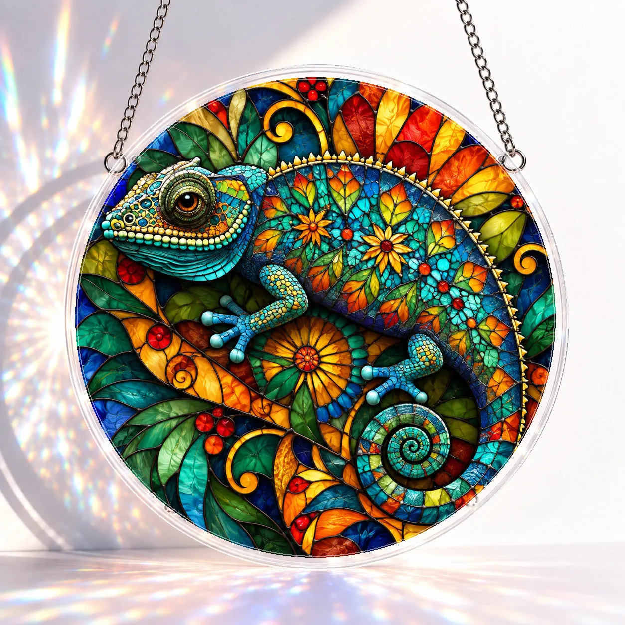 Tropical Chameleon Stained Glass Suncatcher Puzzle