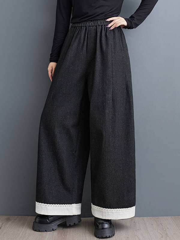 Loose High-waisted Patchwork Lace Straight Jeans