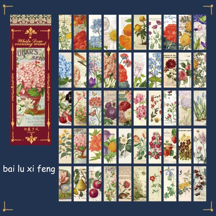 Journalsay 50 Sheets Tsukiori's Once Upon A Time Series Vintage Plant Flower Strip Sticker Book