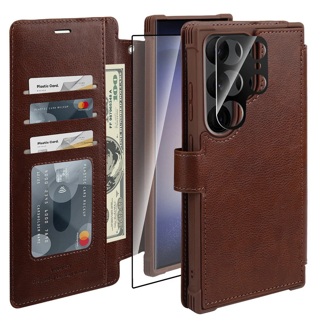 VANAVAGY Wallet Case for Galaxy S24 Ultra with RFID Flip Card Holder