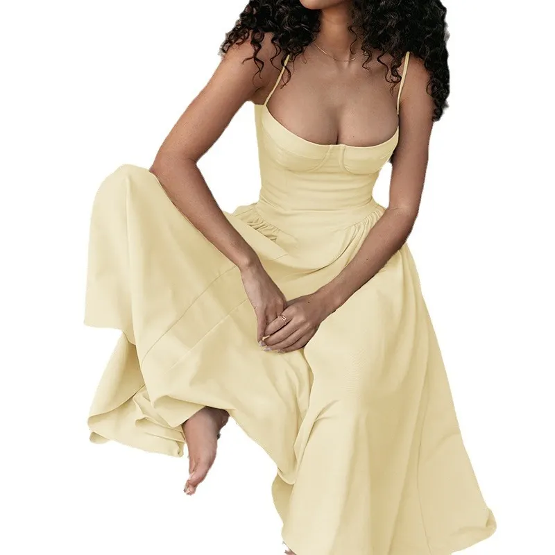 Brownm Brownm Women's French Elegant Retro Style Dopamine In A Sling Winter Dress Women