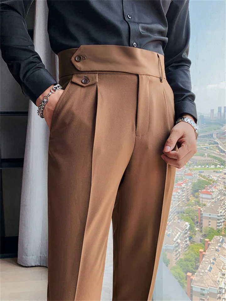 Men's Dress Pants Trousers Pleated Pants Suit Pants Pocket High Rise Plain Comfort Office Work Business Vintage Elegant Black White High Waist Micro-elastic-Cosfine