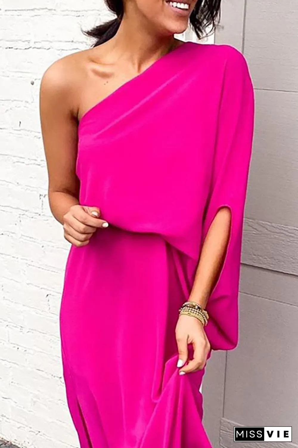 KarliDress One-shoulder Bat Sleeve Maxi Dress P12693