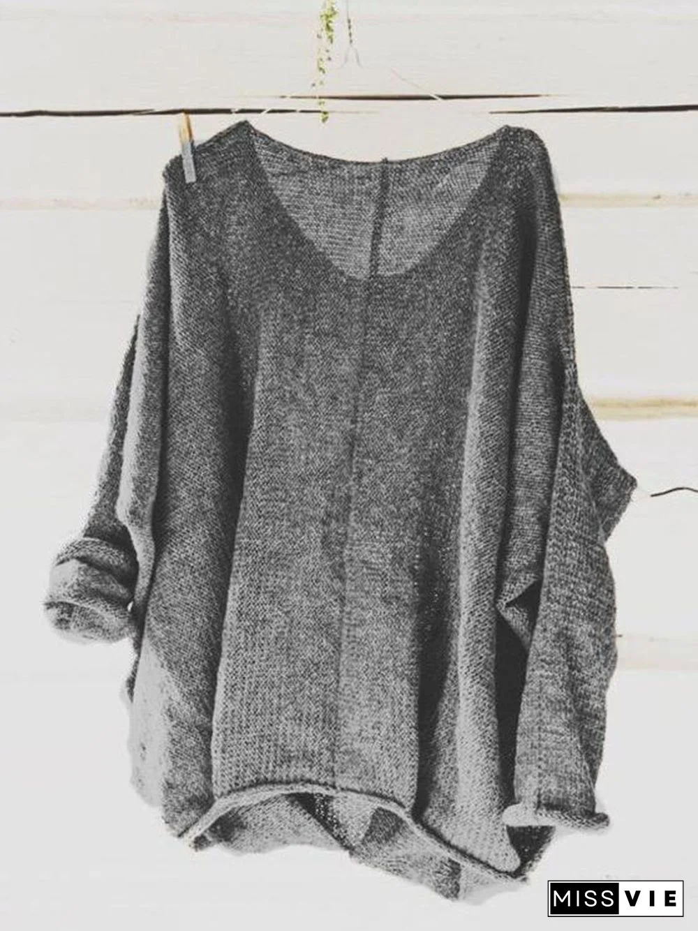Casual Knitted Long Sleeve V neck Solid Blouse
