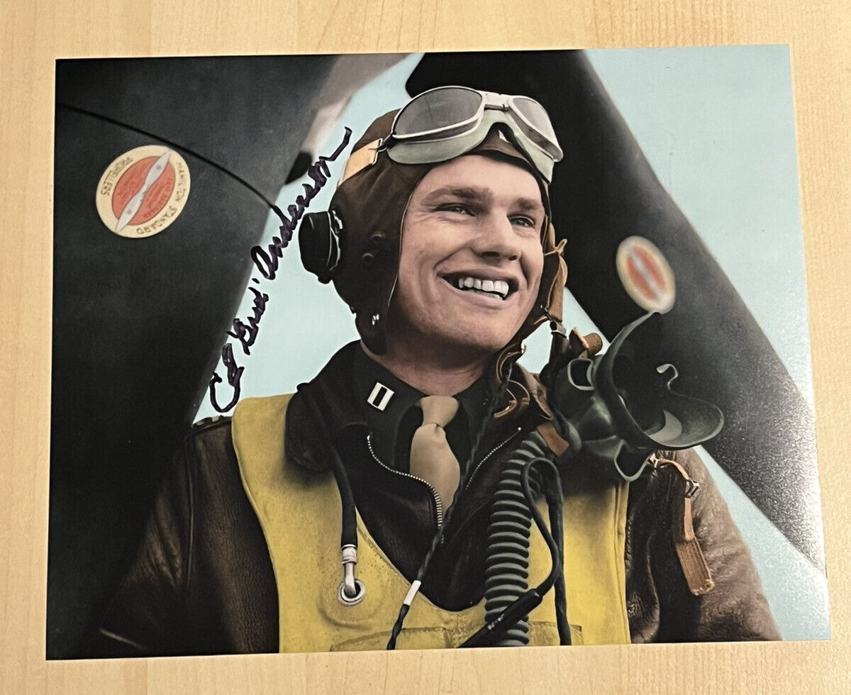 CLARENCE BUD ANDERSON SIGNED 8x10 Photo Poster painting AUTOGRAPH WORLD WAR 2 TRIPLE ACE COA