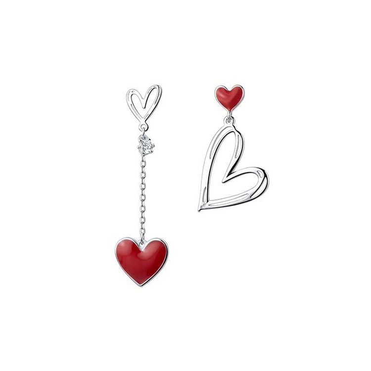 Heart-shaped Asymmetrical 925 Sterling Silver Earrings - Modakawa