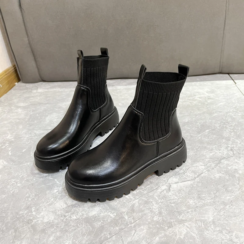 Tanguoant Tanguoant Women's Wool Thread Ankle Boots 2023 Autumn Winter Large Size British Style Handsome Motorcycle Boots