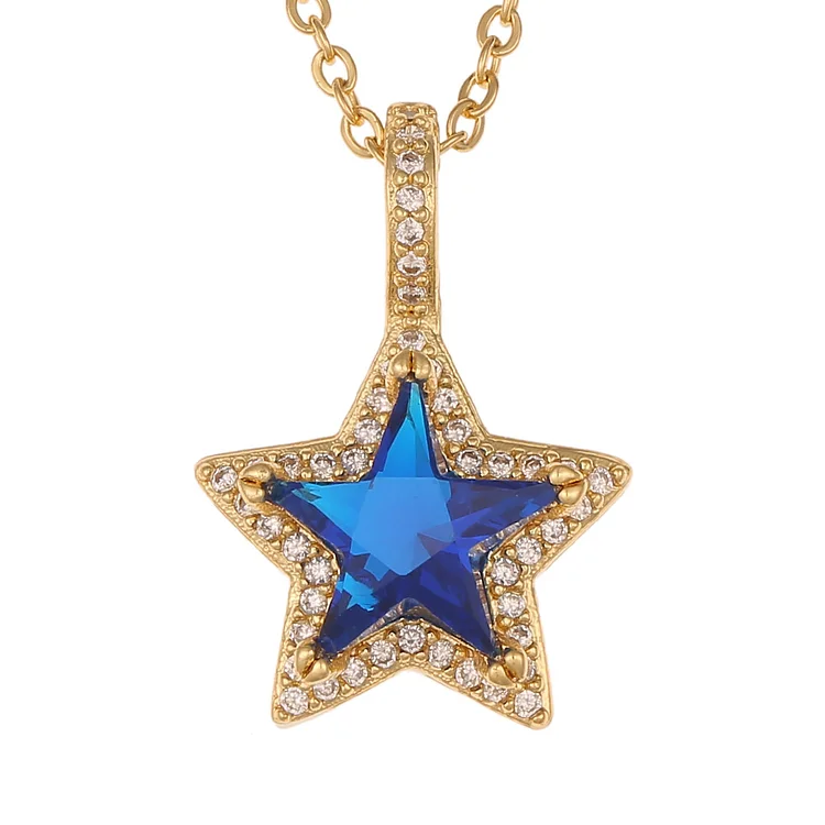 Iced Copper with Gold Plated Emerald Green Star Pendant Necklace