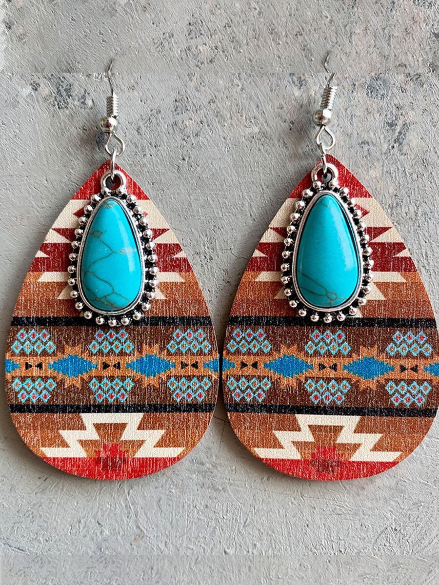 Western Denim Turquoise Ethnic Alloy Earrings