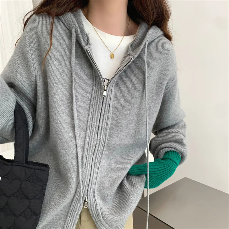 Churchf Churchf Early Autumn Dress Model 2024 New Autumn Winter Coat Solid Color Cardigan Female Knit Women's Hoodie Sweater Top