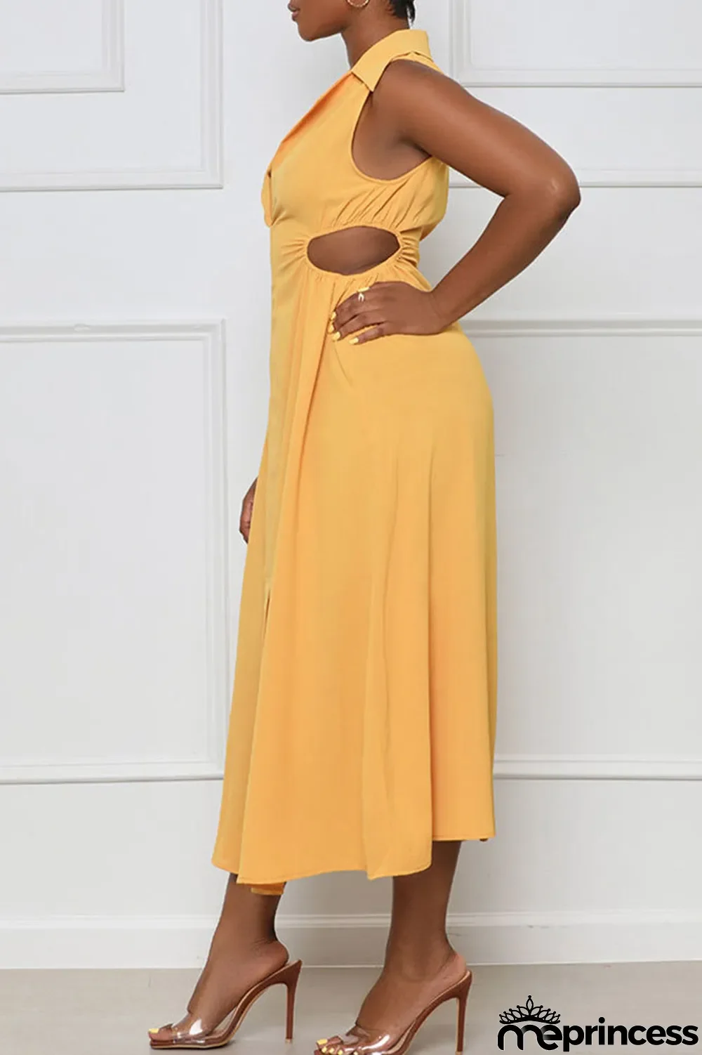 Blue Sexy Solid Hollowed Out Patchwork V Neck A Line Dresses