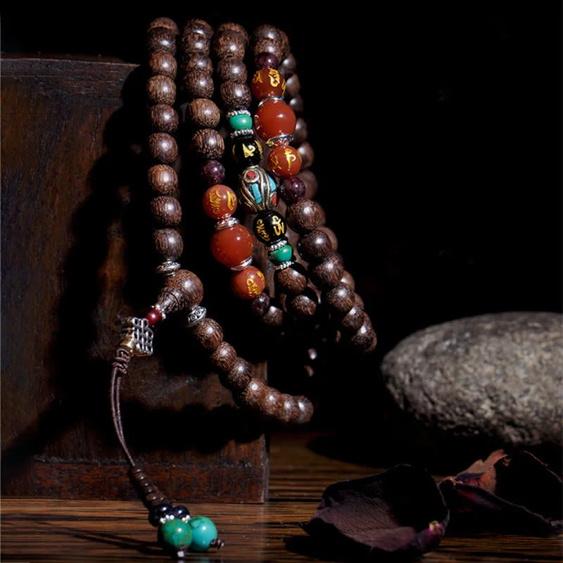 Agarwood Red Agate 108 Mala Beads Vietnam Hoi An Peace Strength Bracelet