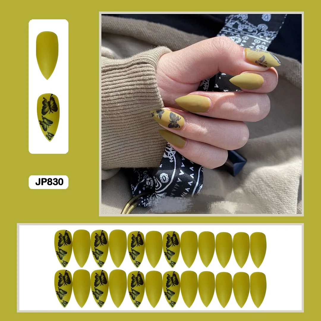 Butterfly Pattern Three-dimensional Butterfly Fairy Nail Art Wearable False Nails With Glue 24pcs/box With DIY Tools-Nail Inspo