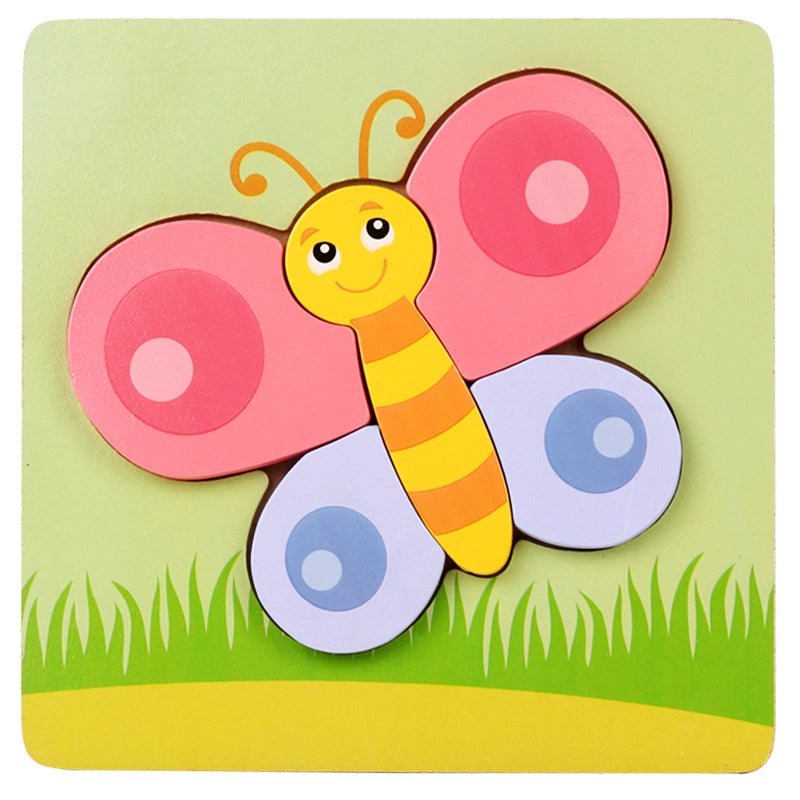 Kindergarten Children’s Enlightenment Early Education Cognition Cartoon Animal Cognition Hand-held Board Wooden Three-dimensional Puzzle Wooden Toys