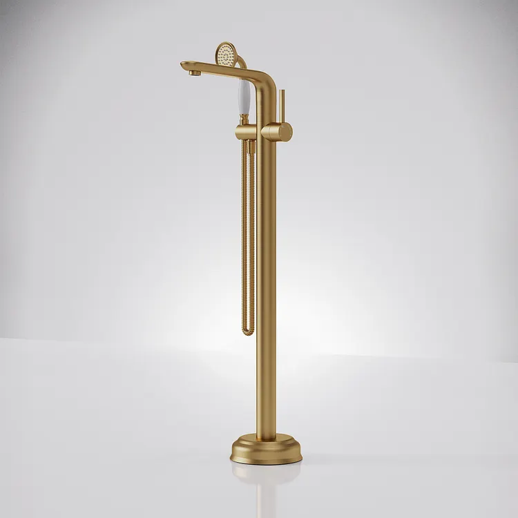 EVERSTEIN 39" H Vintage Freestanding Tub Faucet with Handheld Brushed Gold