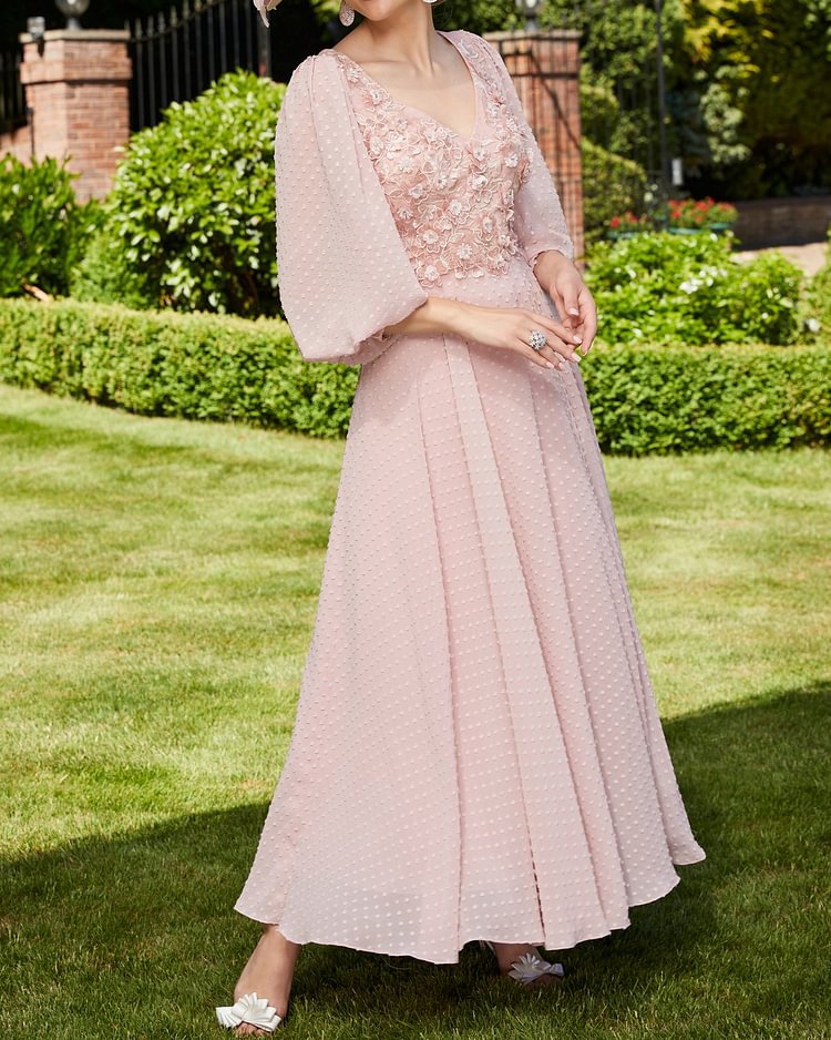 Elegant Chiffon Lace Midi Dress