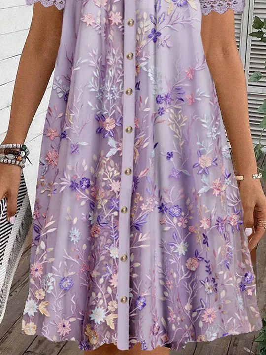 (PRE ORDER)Women's Short Sleeve Scoop Neck Graphic Lace Dress