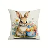 Set of 4 Easter Throw Pillow Covers 17.72x17.72in Bunny Square Pillowcase Cushion Case for Home Sofa Living Room Couch Bedroom Decor