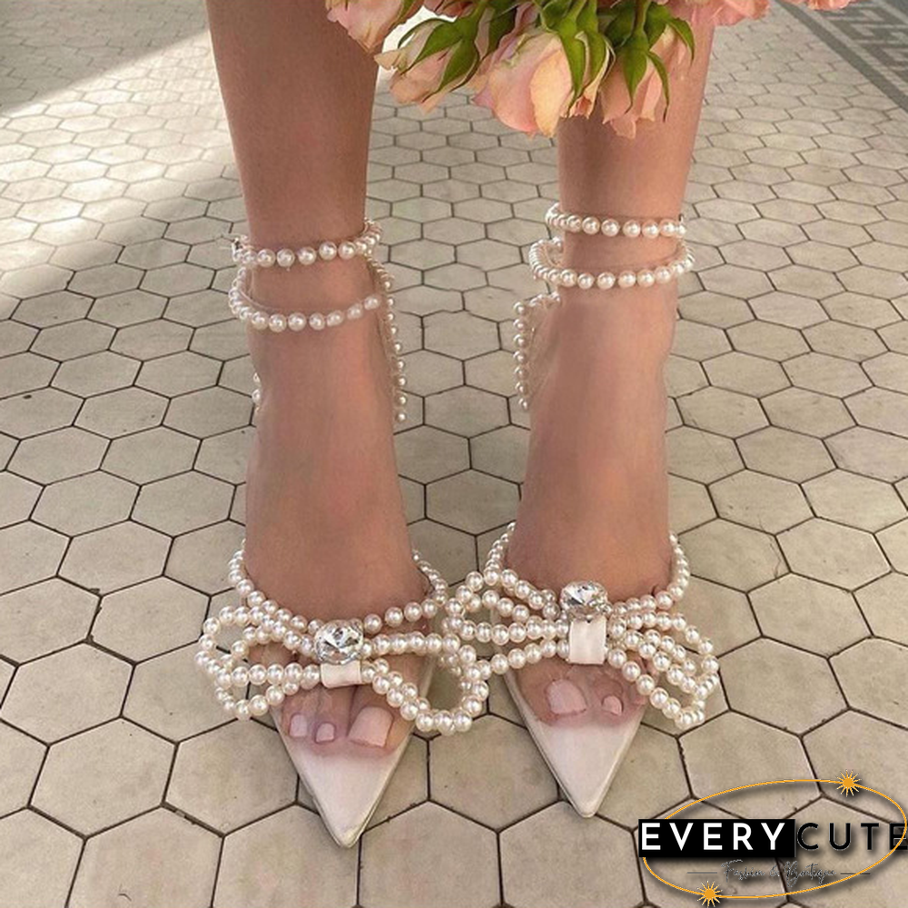 New Rhinestone Butterfly-knot Sandals Woman Wedding Pumps High Heel Sandals Women Pearl Pearl Diamond High Heels Party Shoes
