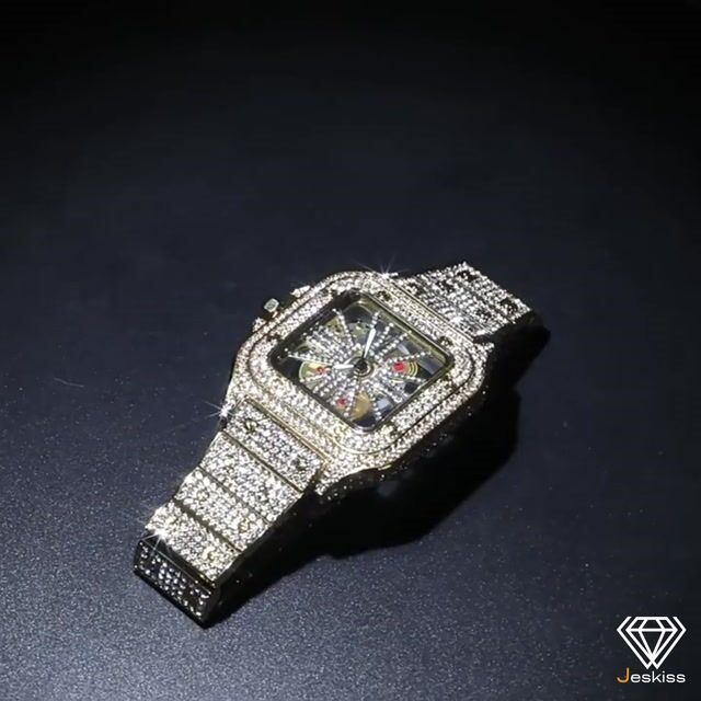 Gold/Silver Square Hollow Full Rhinestone Iced Out Quartz Watch