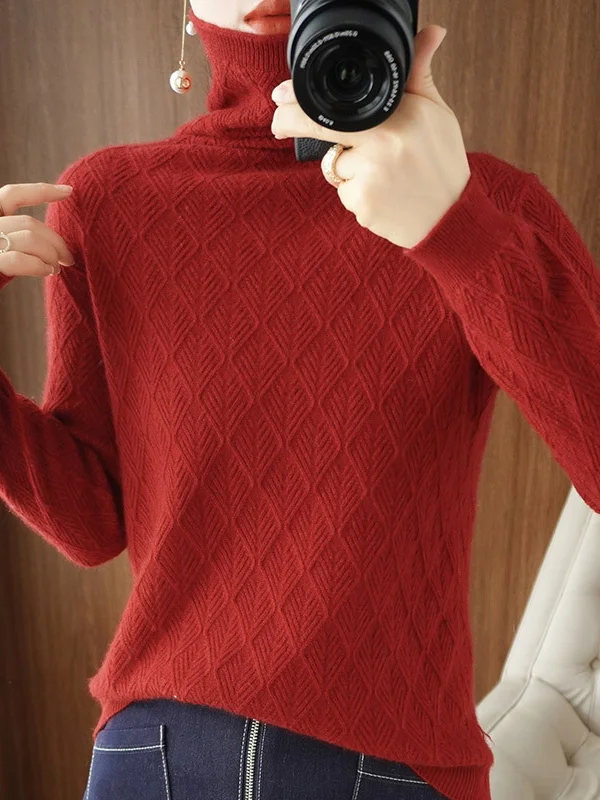 Solid Color Long Sleeves High-Neck Sweater Tops