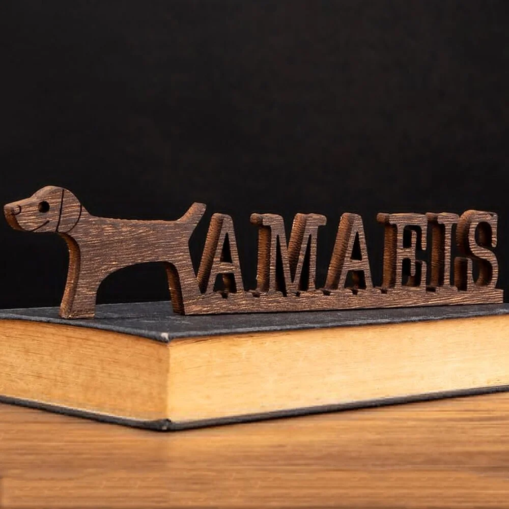 Customizable Dog Wood Names Figurines Home Decor Personalized Puppy Carved Ornament For Home Decoration Modern