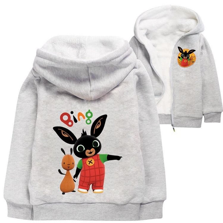 Mayoulove Girls Boys Bing Bunny Print Fleece Lined Zip Up Hoodie In Many Colors-Mayoulove