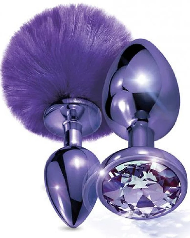 Pornhint Nixie Metal Butt Plug Set With Pom Pom & Jewel - Purple Metallic